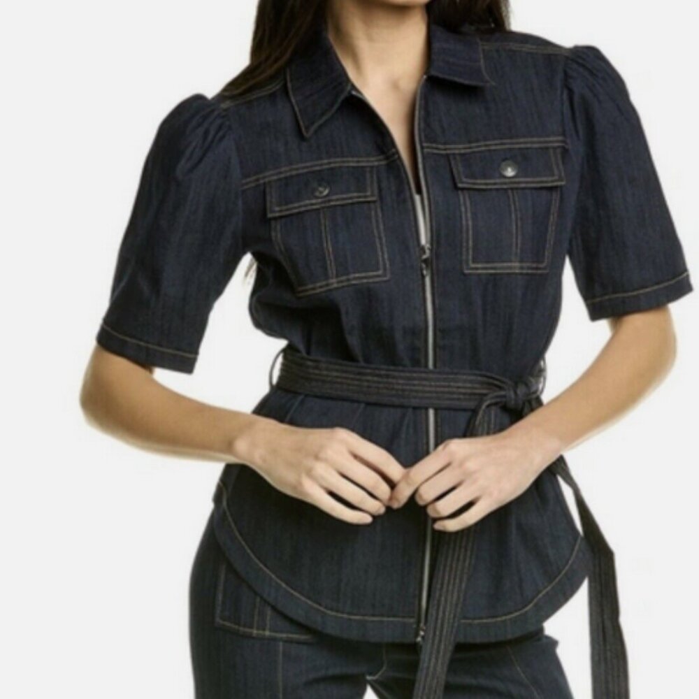 CINQ A SEPT LUELLA JACKET IN BLUE DENIM W/STITCHING SIZE 4
